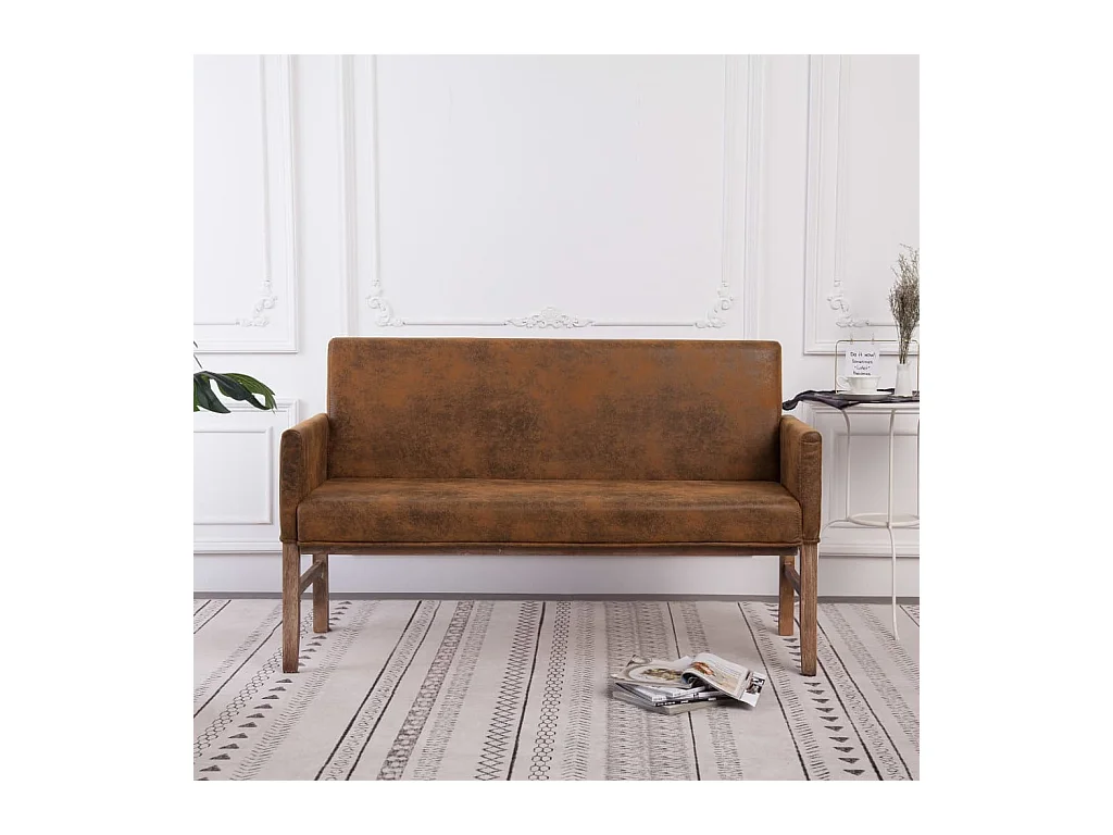 Banc avec accoudoir 140 cm Marron Similicuir daim REO83932