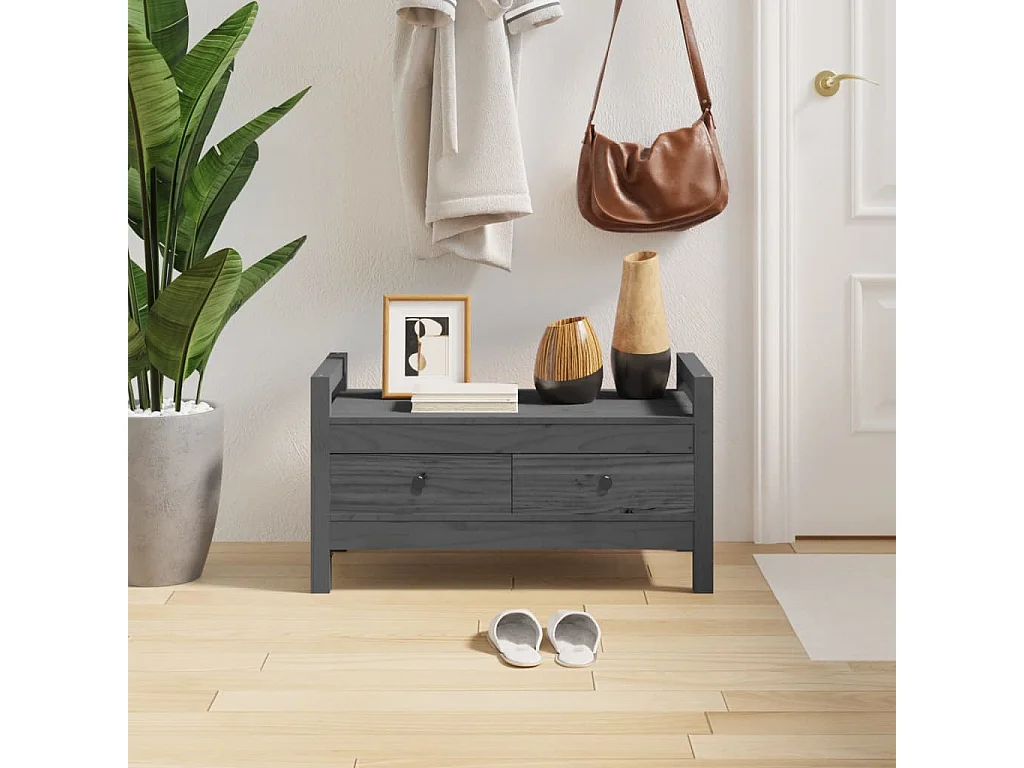 Banc d'entrée Gris 80x40x43 cm Bois de pin massif REO29811