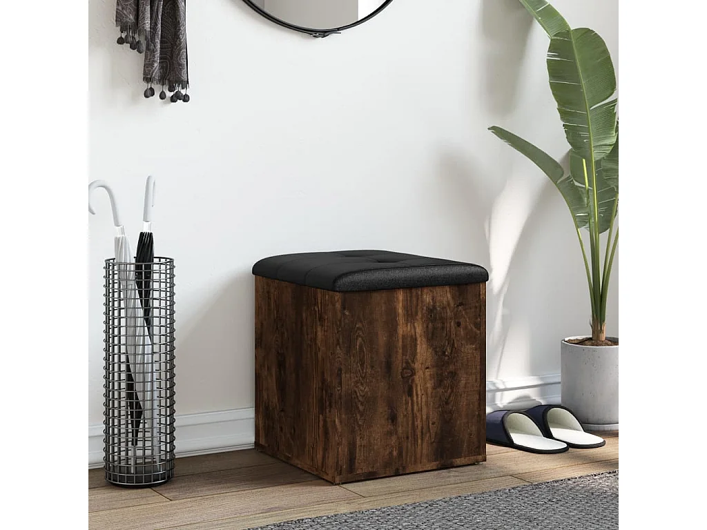 Opbergbankje 42x42x45 cm bewerkt hout gerookt eikenkleurig BE452464