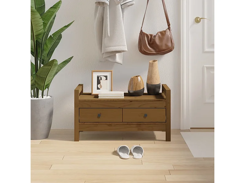 Banc d'entrée Marron miel 80x40x43 cm Bois de pin massif REO64729