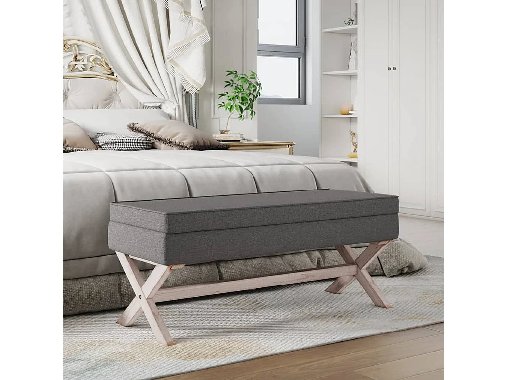 Banco de arrumação 110x45x49 cm tecido cinzento-escuro PT119425