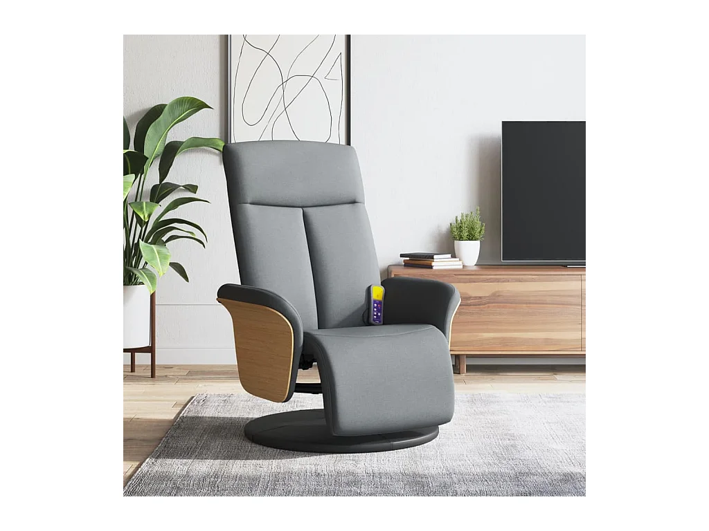 Fauteuil inclinable de massage et repose-pieds gris clair tissu REO58226