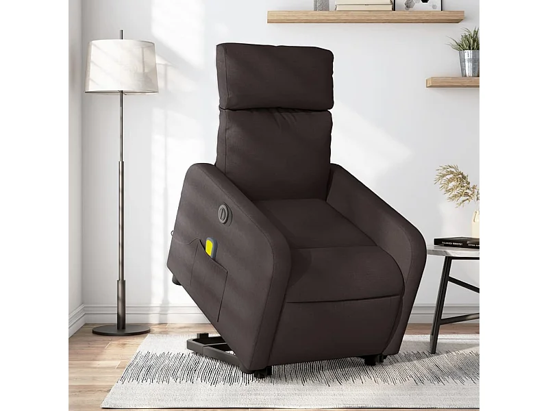Sillón masaje eléctrico reclinable elevable tela marrón oscuro YOE62375