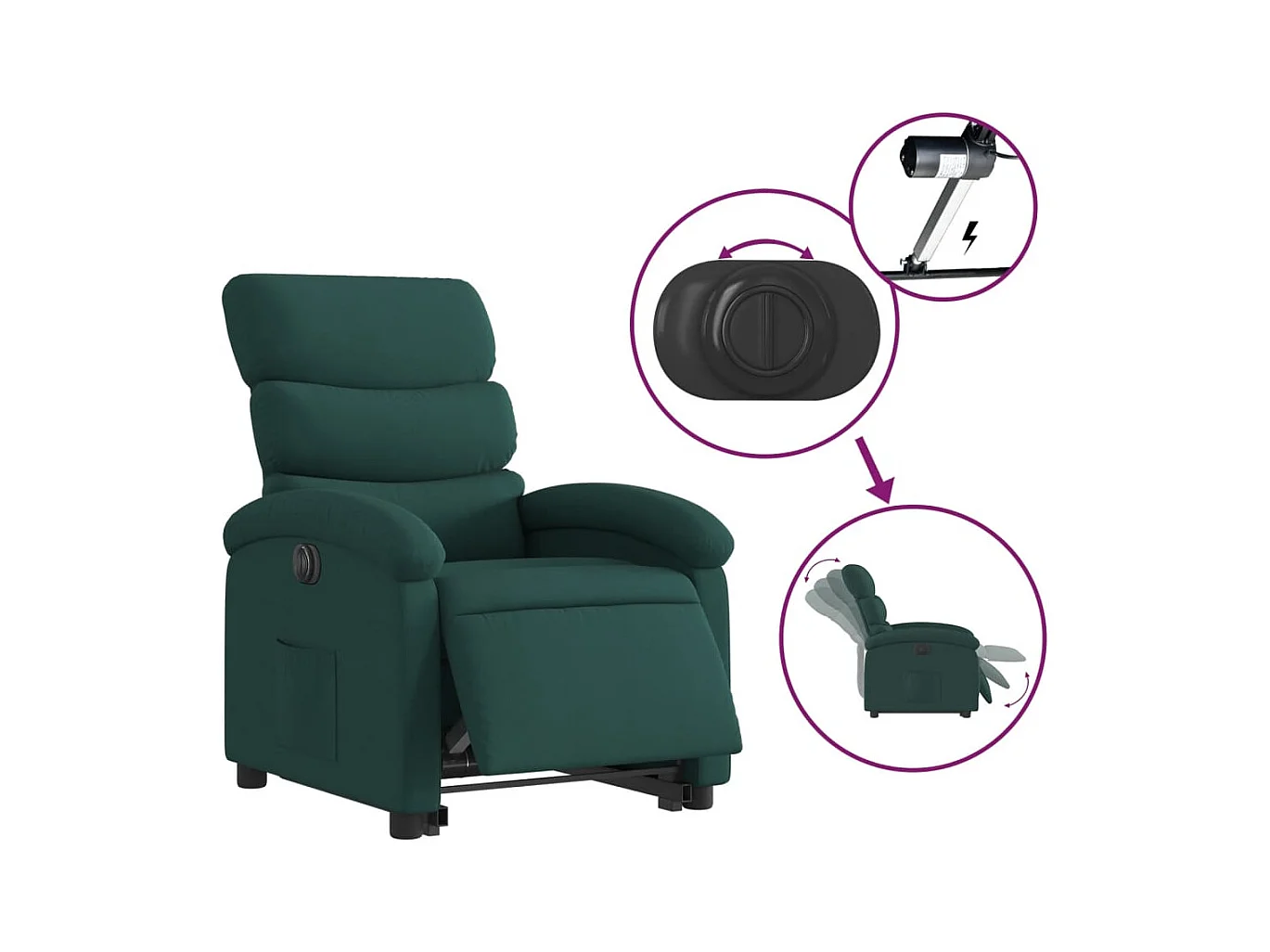 Fauteuil inclinable électrique vert foncé tissu REO69898
