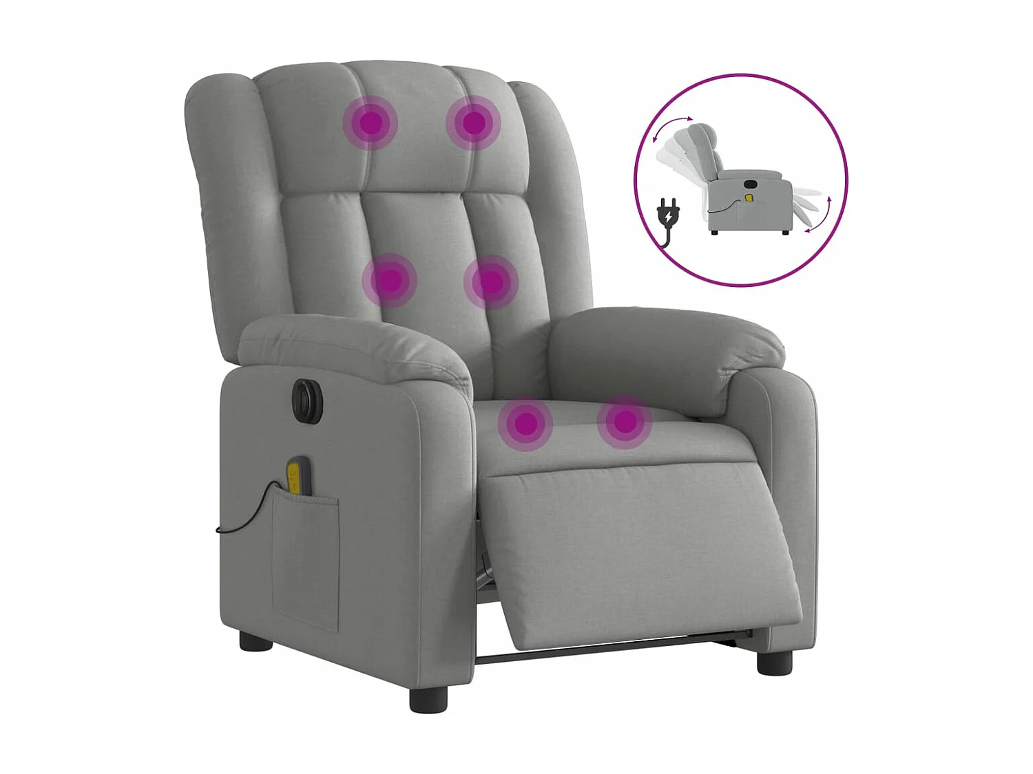 Fauteuil de massage inclinable électrique gris clair tissu REO42766