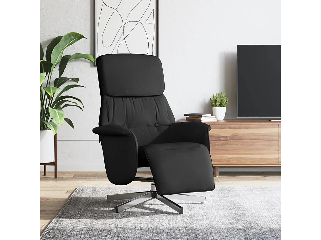 Fauteuil inclinable avec repose-pieds noir tissu REO81898