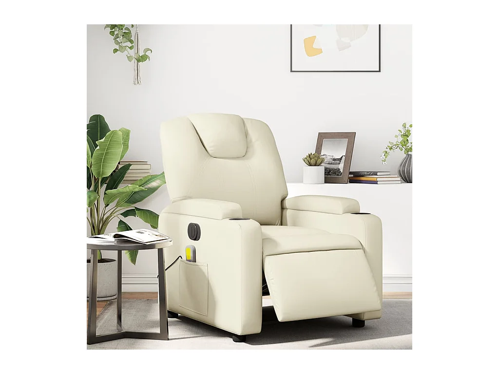 Fauteuil de massage inclinable électrique crème similicuir REO40572