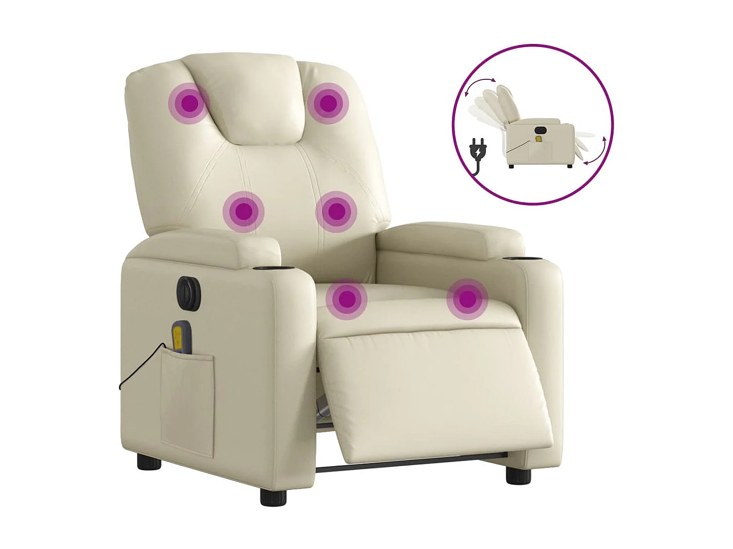Fauteuil de massage inclinable électrique crème similicuir REO40572