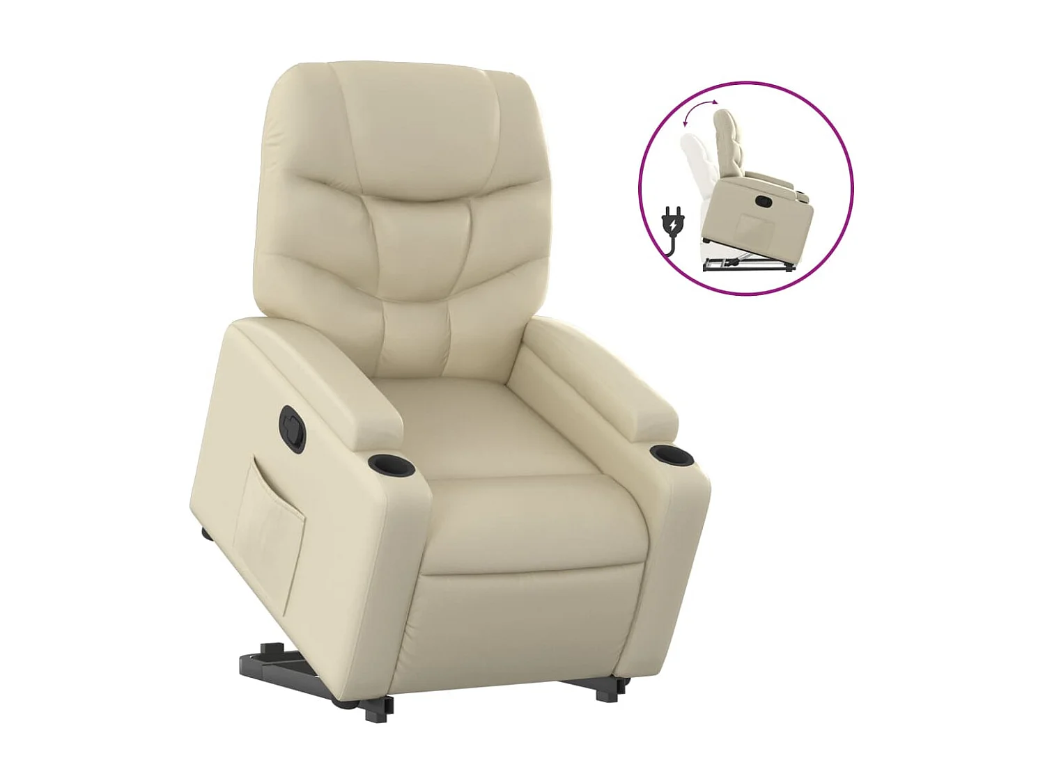Sillón reclinable elevable cuero artificial color crema YOE74721