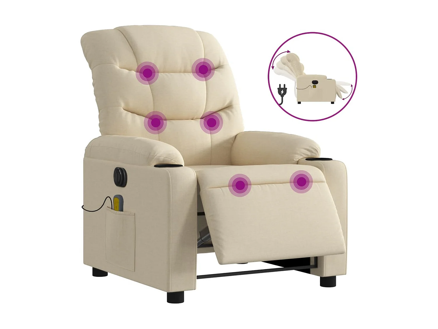 Fauteuil inclinable de massage électrique crème tissu REO34745
