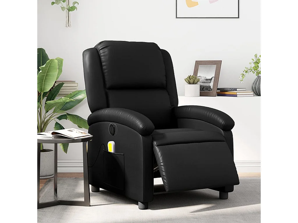 Sillón de masaje reclinable eléctrico cuero sintético negro YOE22565