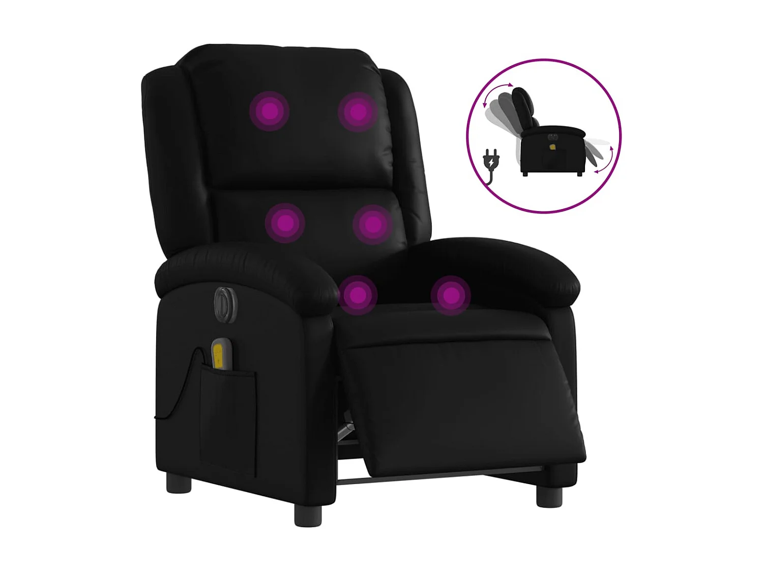 Sillón de masaje reclinable eléctrico cuero sintético negro YOE22565