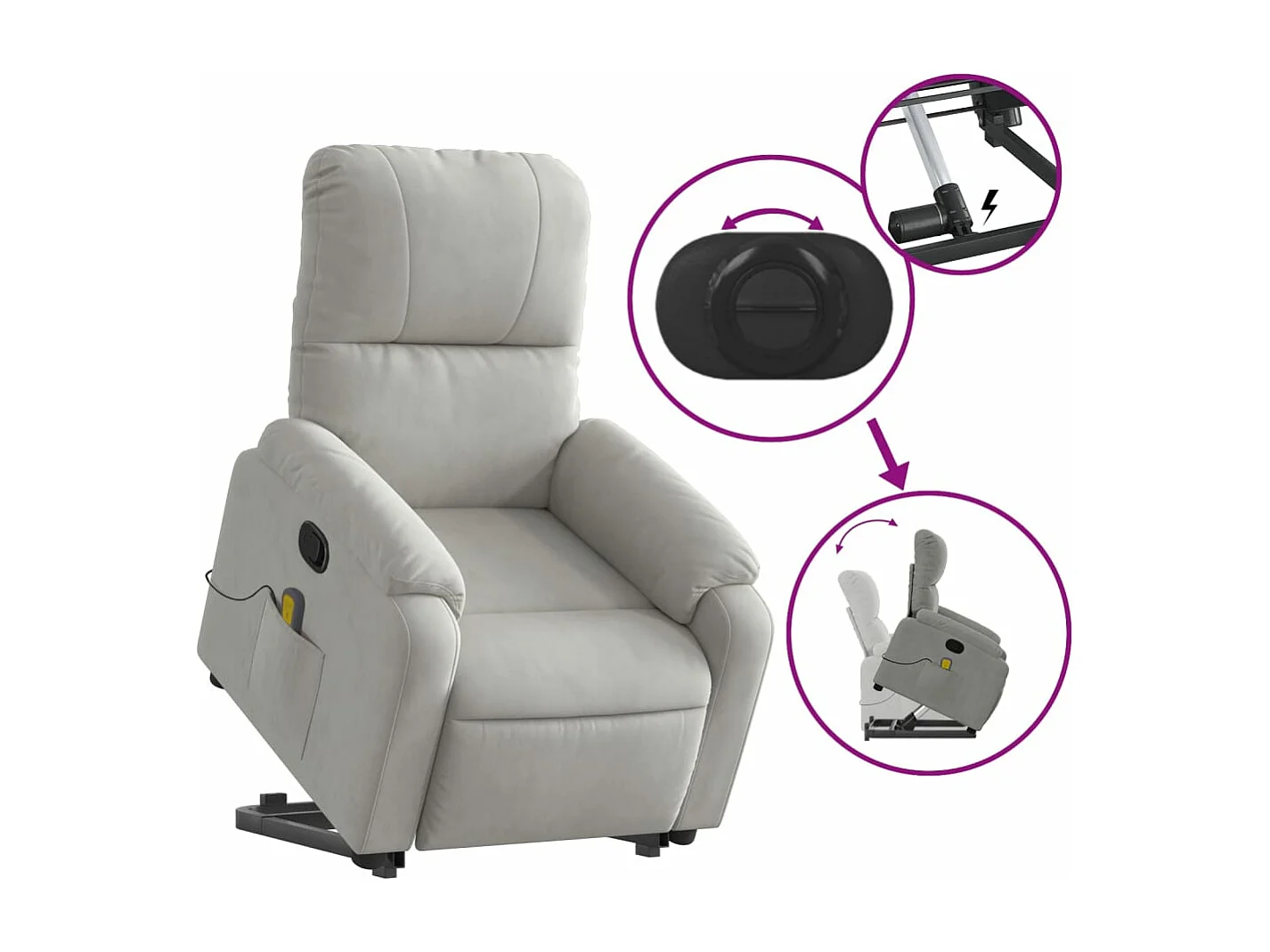 Sillón reclinable de masaje elevable tela microfibra gris claro YOE56405