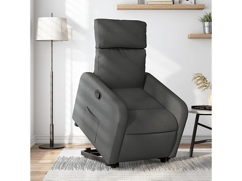 Sillón reclinable elevable de tela gris oscuro YOE30389