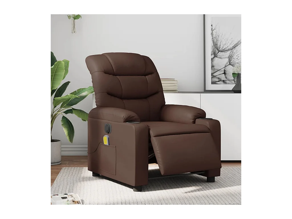 Fauteuil de massage inclinable électrique marron similicuir REO47453