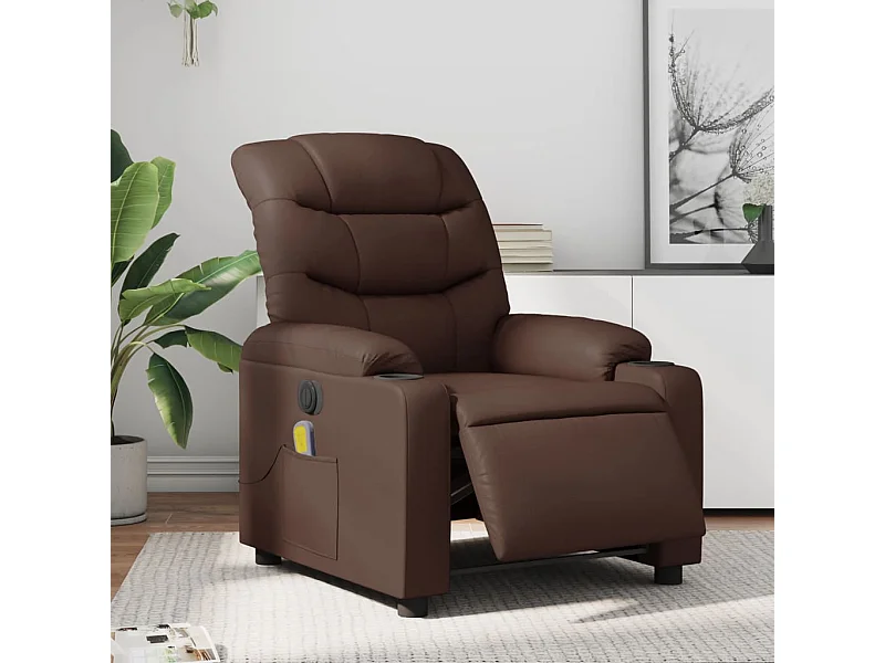 Fauteuil de massage inclinable électrique marron similicuir REO47453