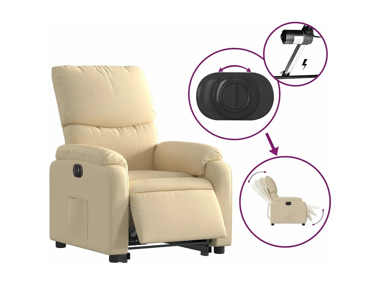 Fauteuil inclinable électrique crème tissu REO87565
