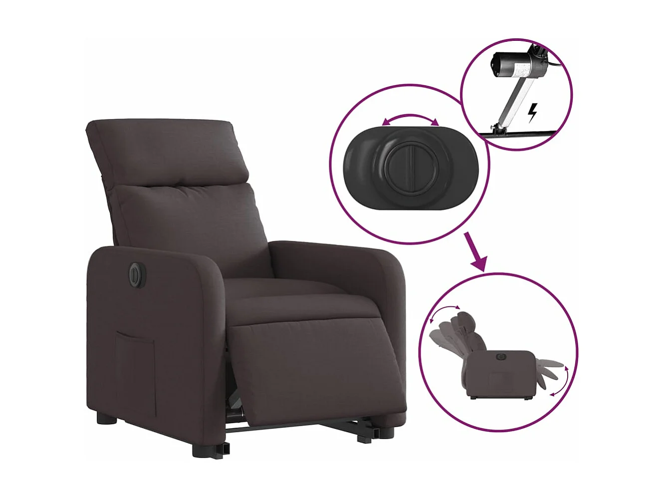 Fauteuil inclinable électrique marron foncé tissu REO87142