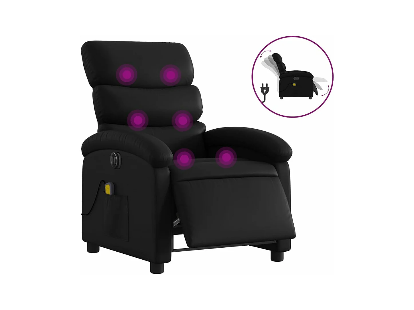Sillón de masaje reclinable eléctrico cuero sintético negro YOE23161