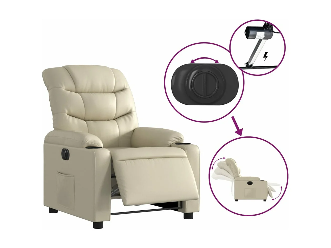 Fauteuil inclinable électrique Crème Similicuir REO68968
