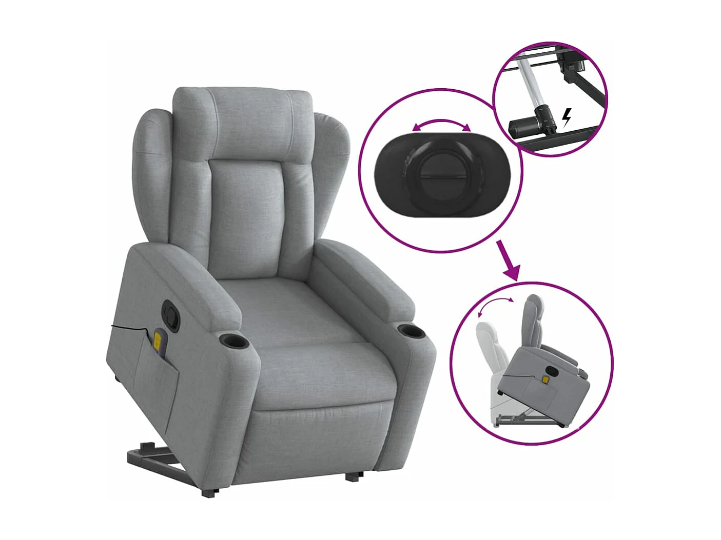 Fauteuil de massage inclinable Gris clair Tissu REO28413