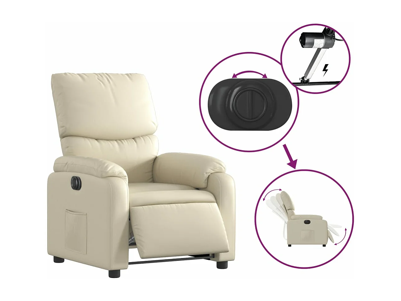 Fauteuil inclinable électrique Crème Similicuir REO88304