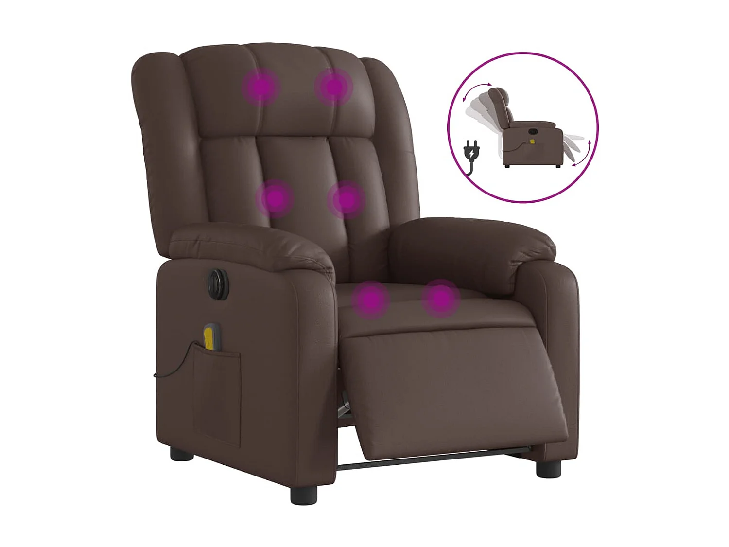 Fauteuil de massage inclinable électrique marron similicuir REO66901