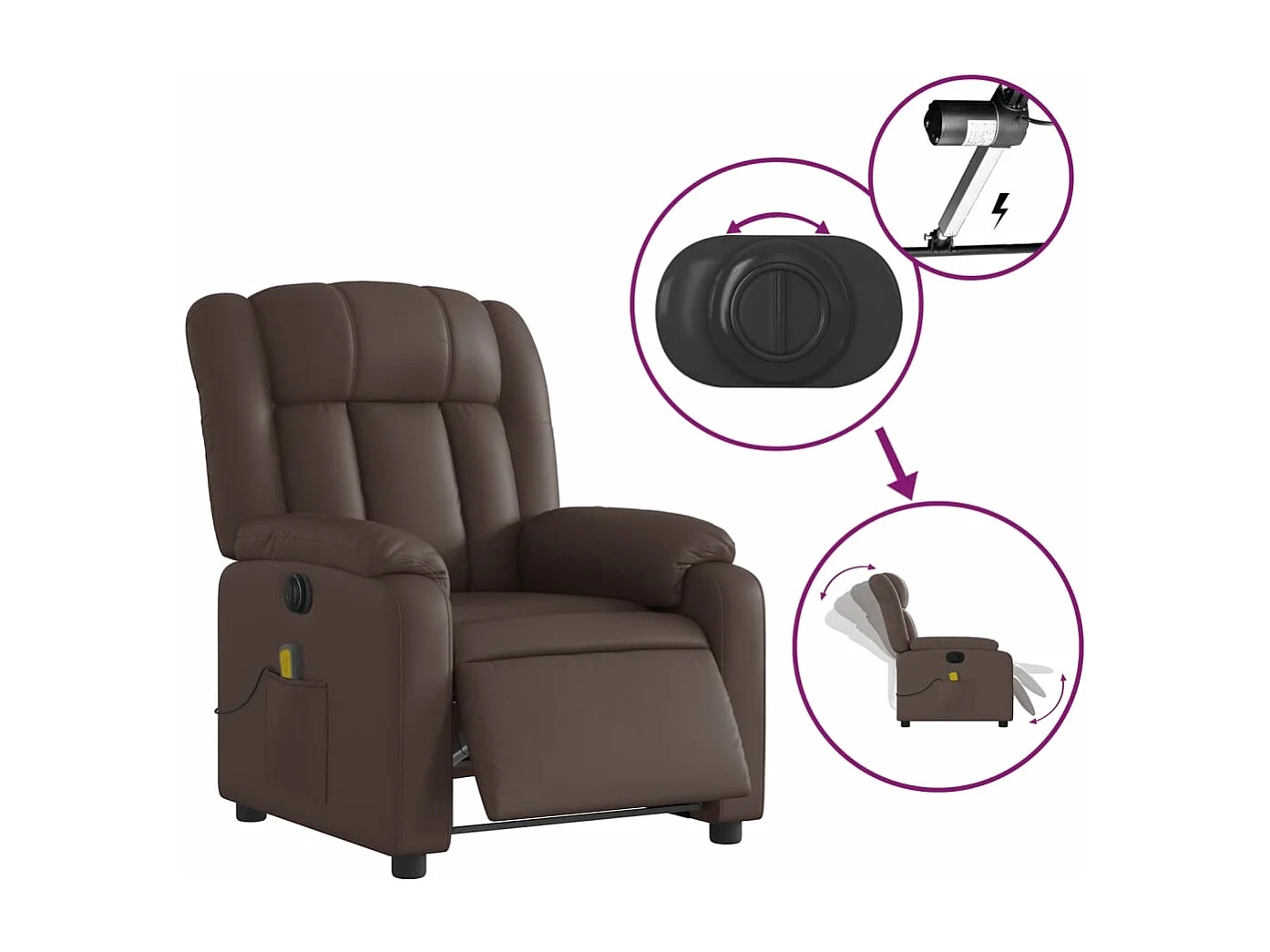 Fauteuil de massage inclinable électrique marron similicuir REO66901