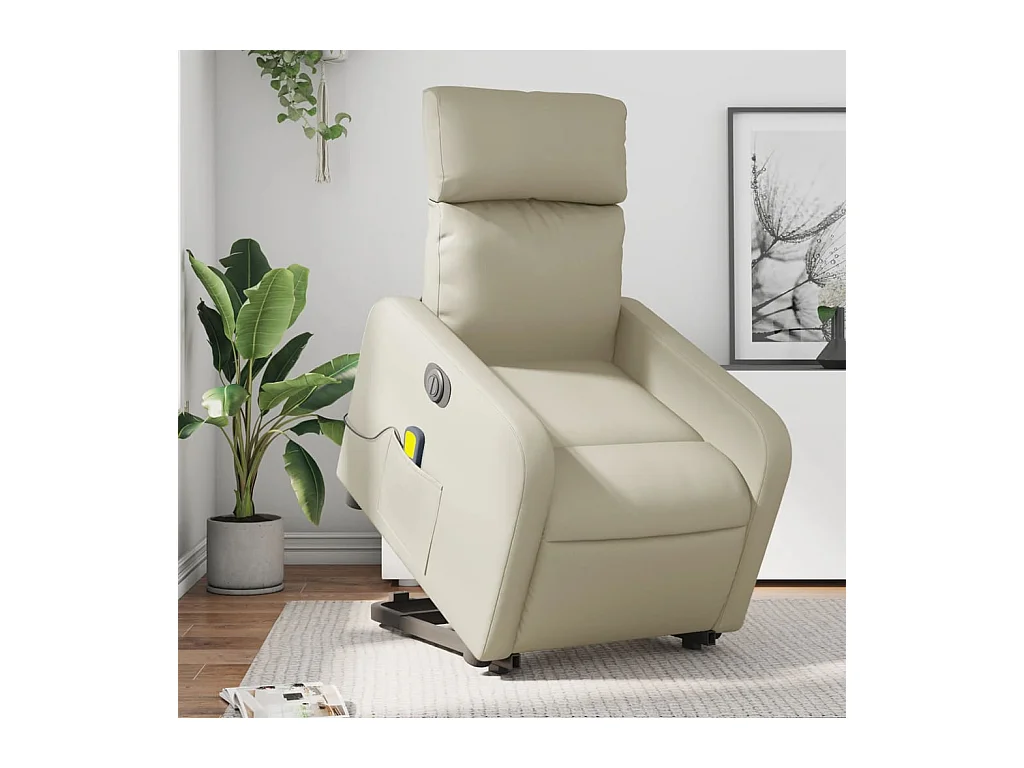 Fauteuil inclinable de massage électrique crème similicuir REO15735