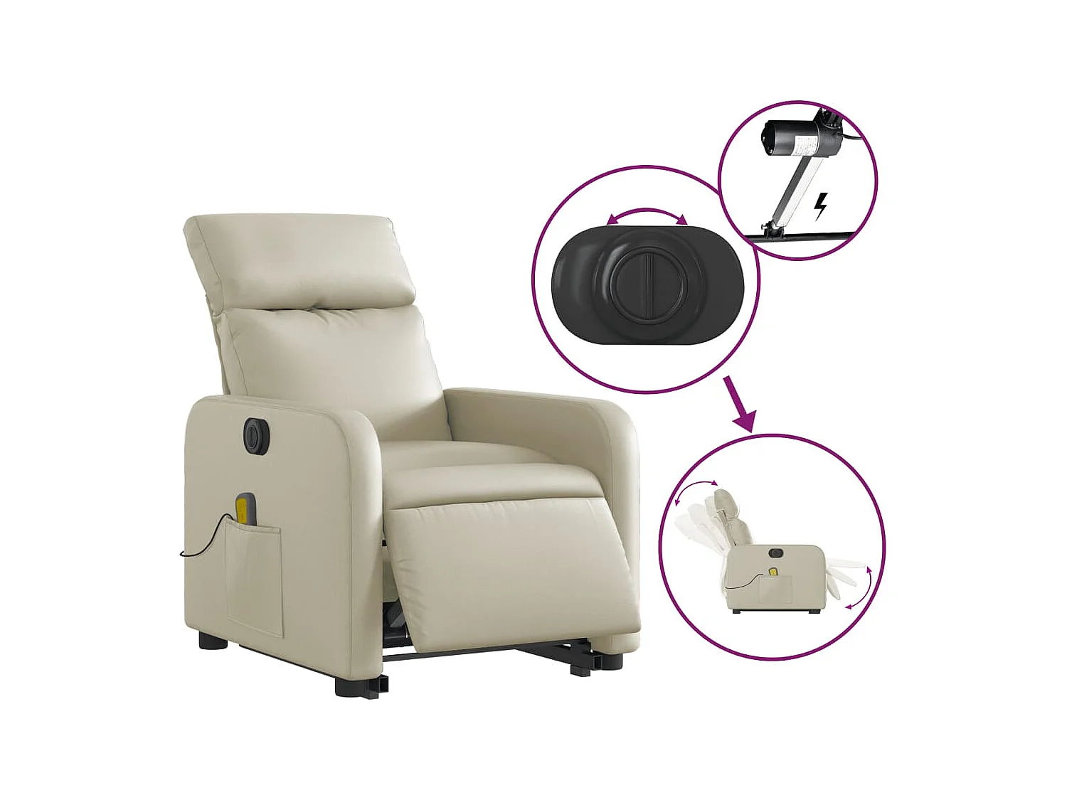 Fauteuil inclinable de massage électrique crème similicuir REO15735