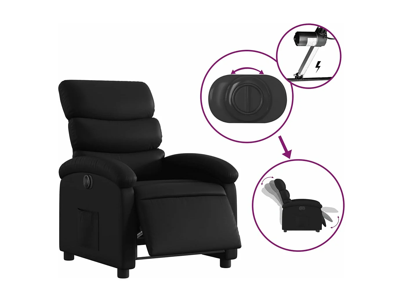 Fauteuil inclinable électrique Noir Similicuir REO44126