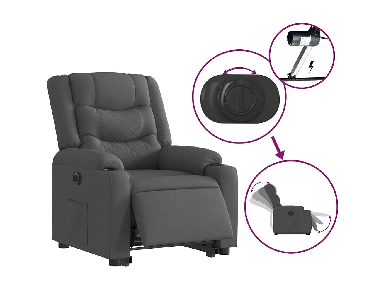 Fauteuil inclinable électrique gris foncé tissu REO21513