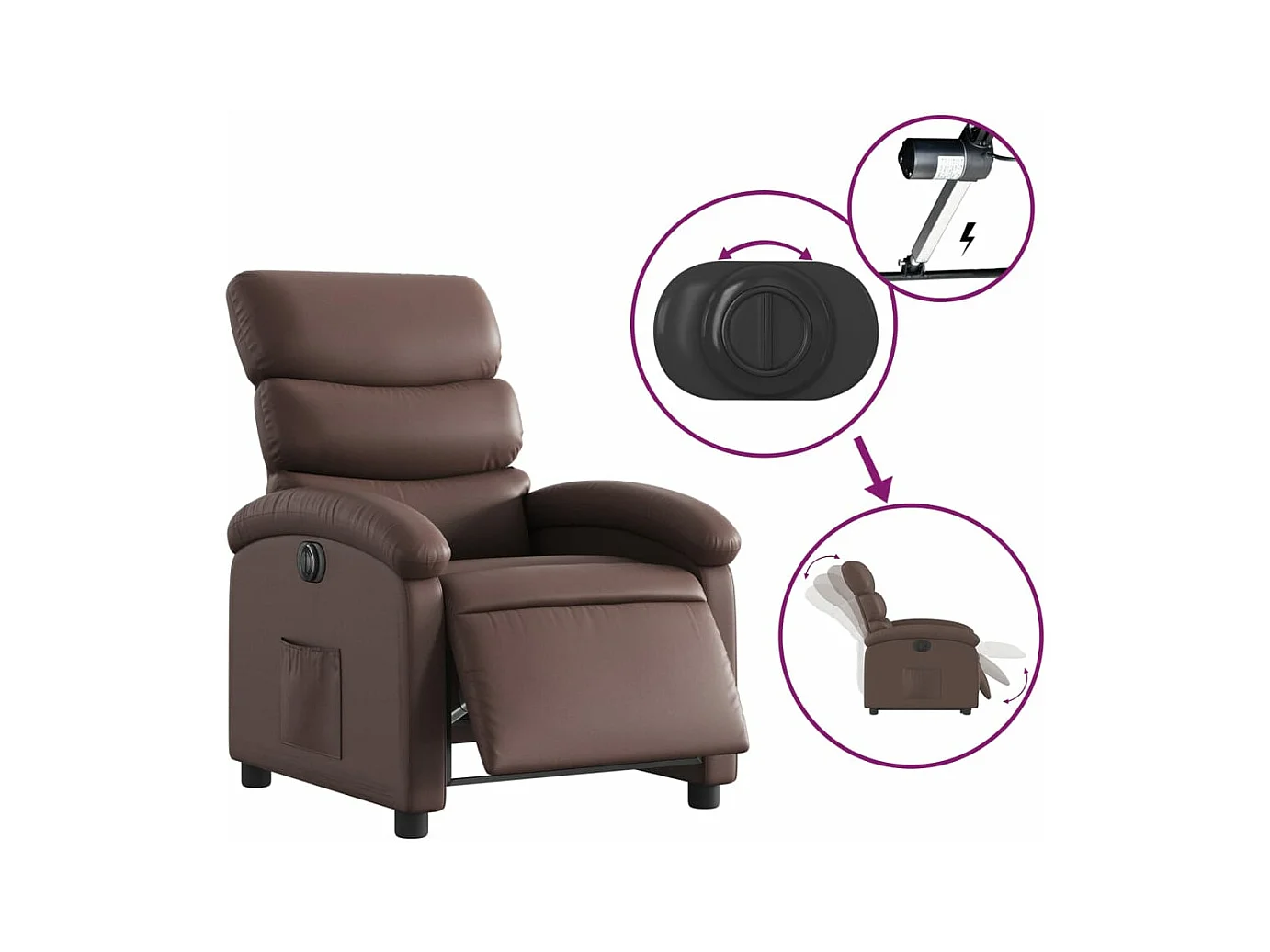 Fauteuil inclinable électrique Marron Similicuir REO64665