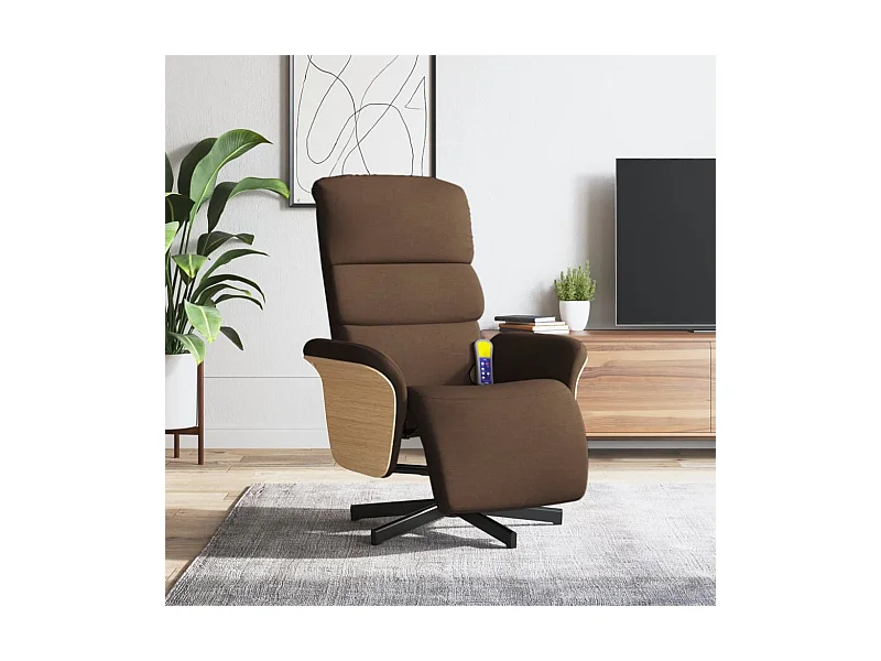 Fauteuil inclinable de massage avec repose-pieds marron tissu REO68726