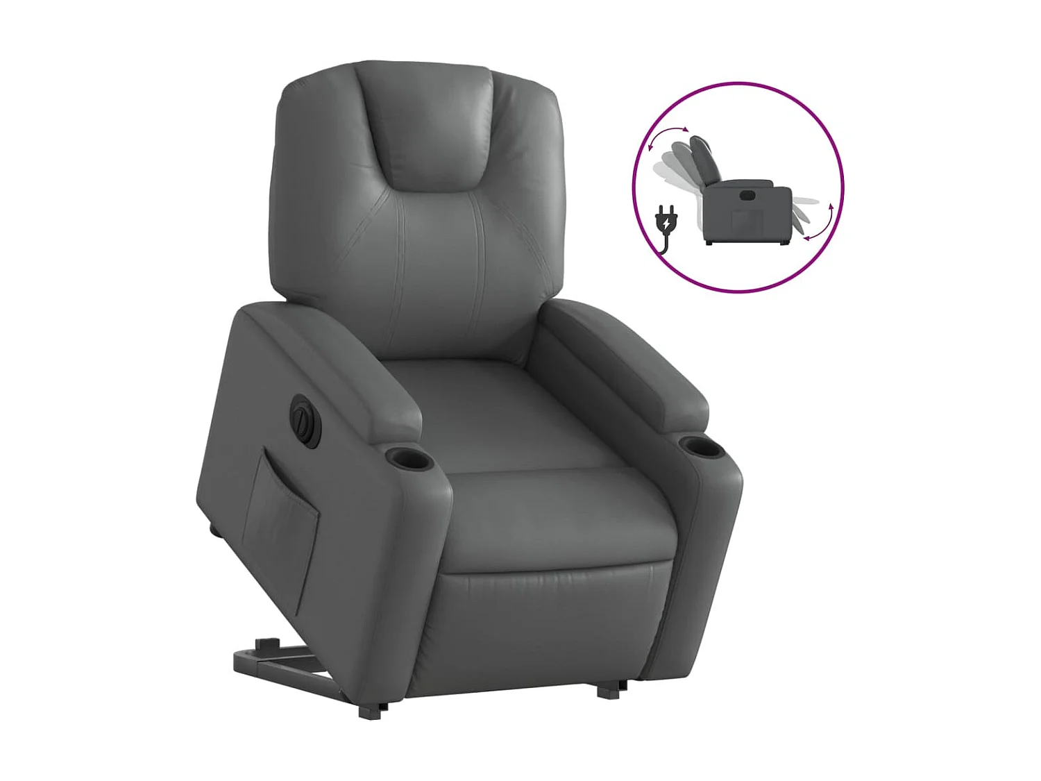 Sillón reclinable elevable eléctrico de cuero sintético gris YOE77099