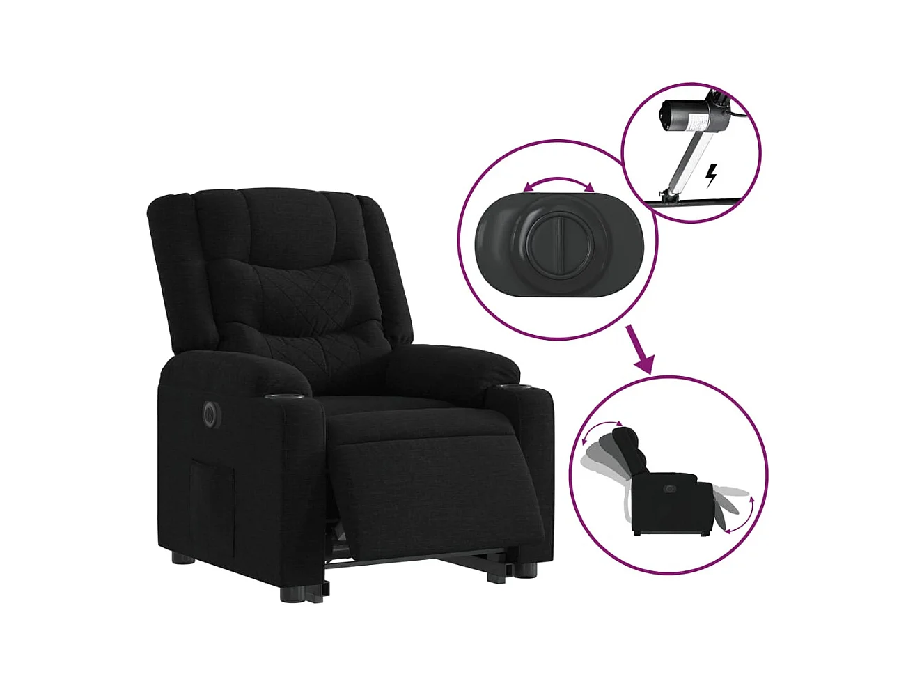Fauteuil inclinable électrique noir tissu REO10994