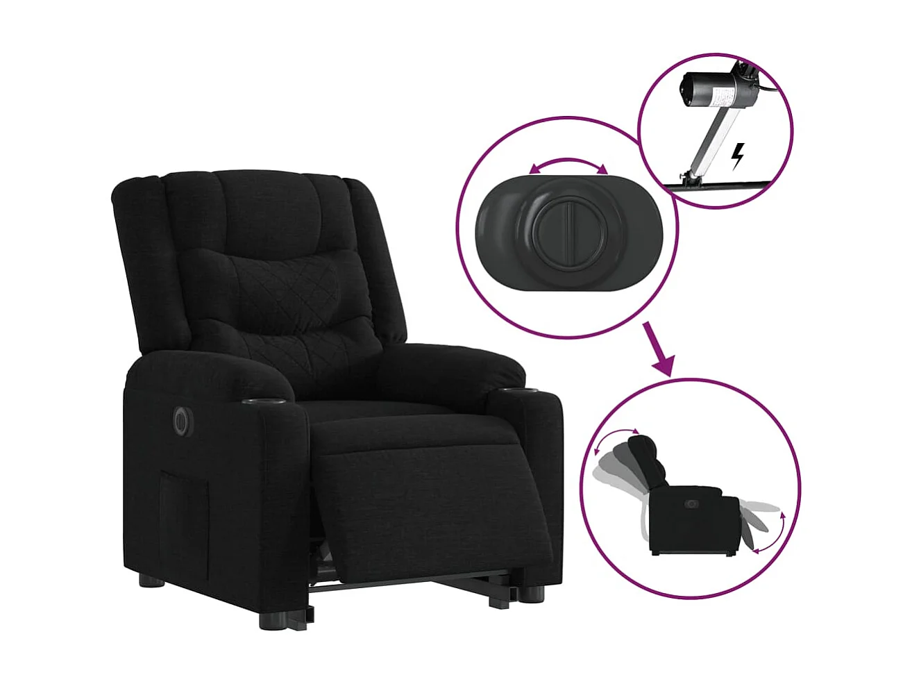 Fauteuil inclinable électrique noir tissu REO10994