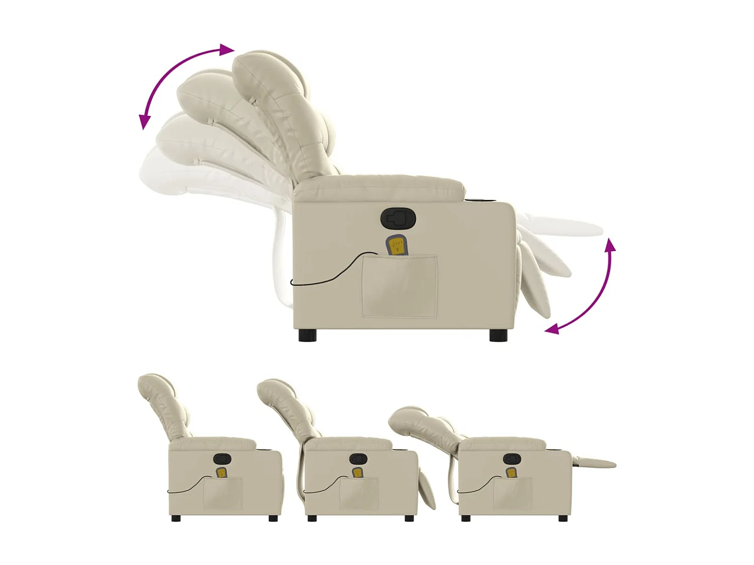 Sillón reclinable de masaje cuero sintético crema YOE25499