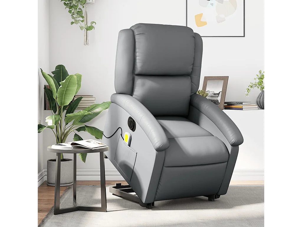 Sillón de masaje elevable eléctrico cuero sintético gris YOE33651
