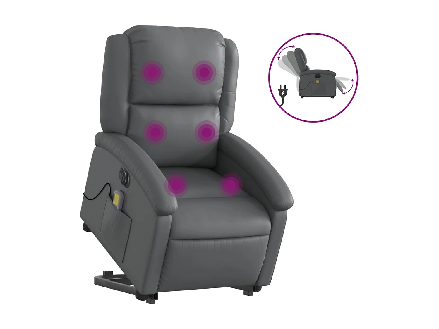 Fauteuil inclinable de massage électrique gris similicuir REO53199