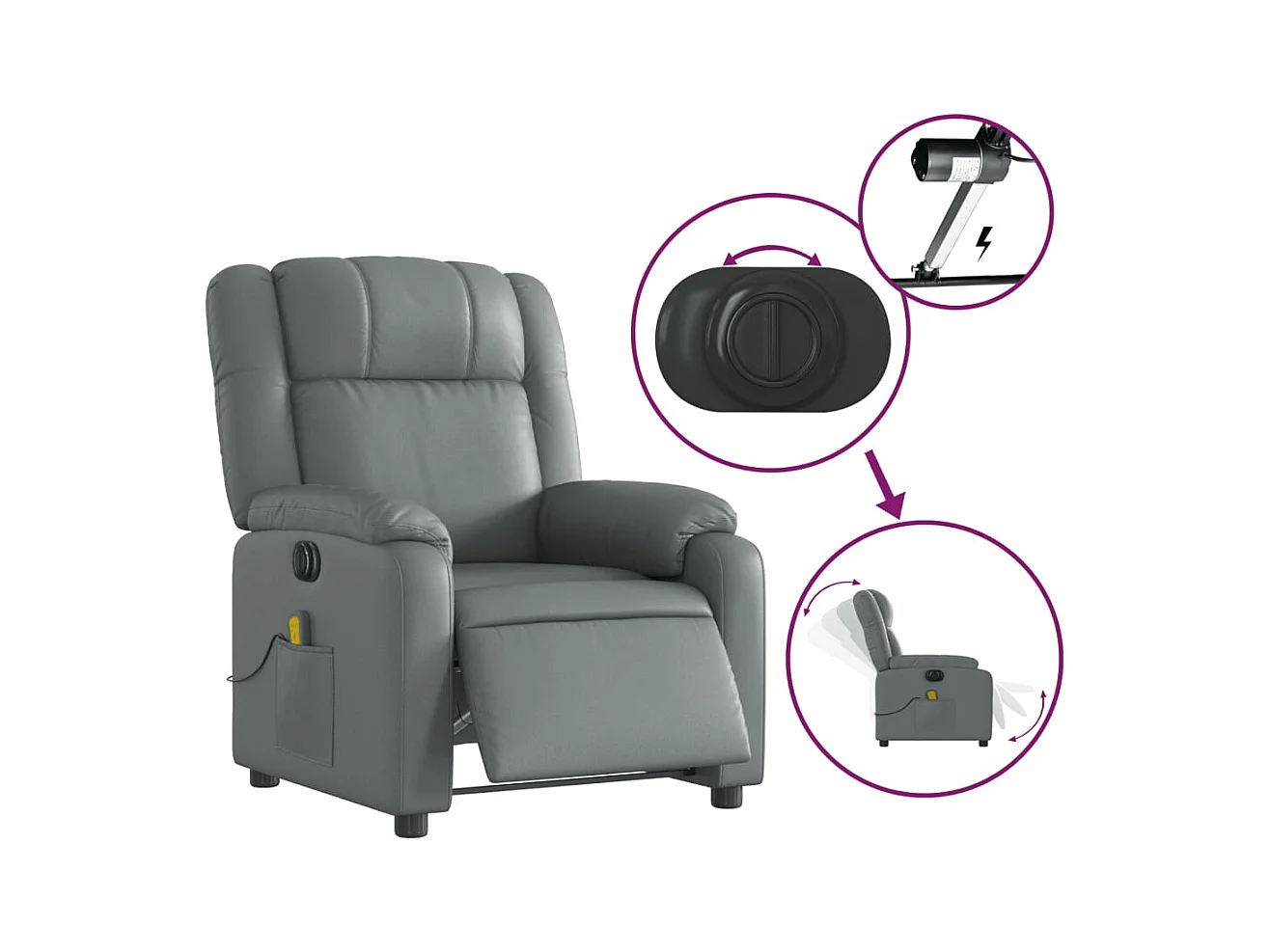 Fauteuil de massage inclinable électrique gris similicuir REO32990