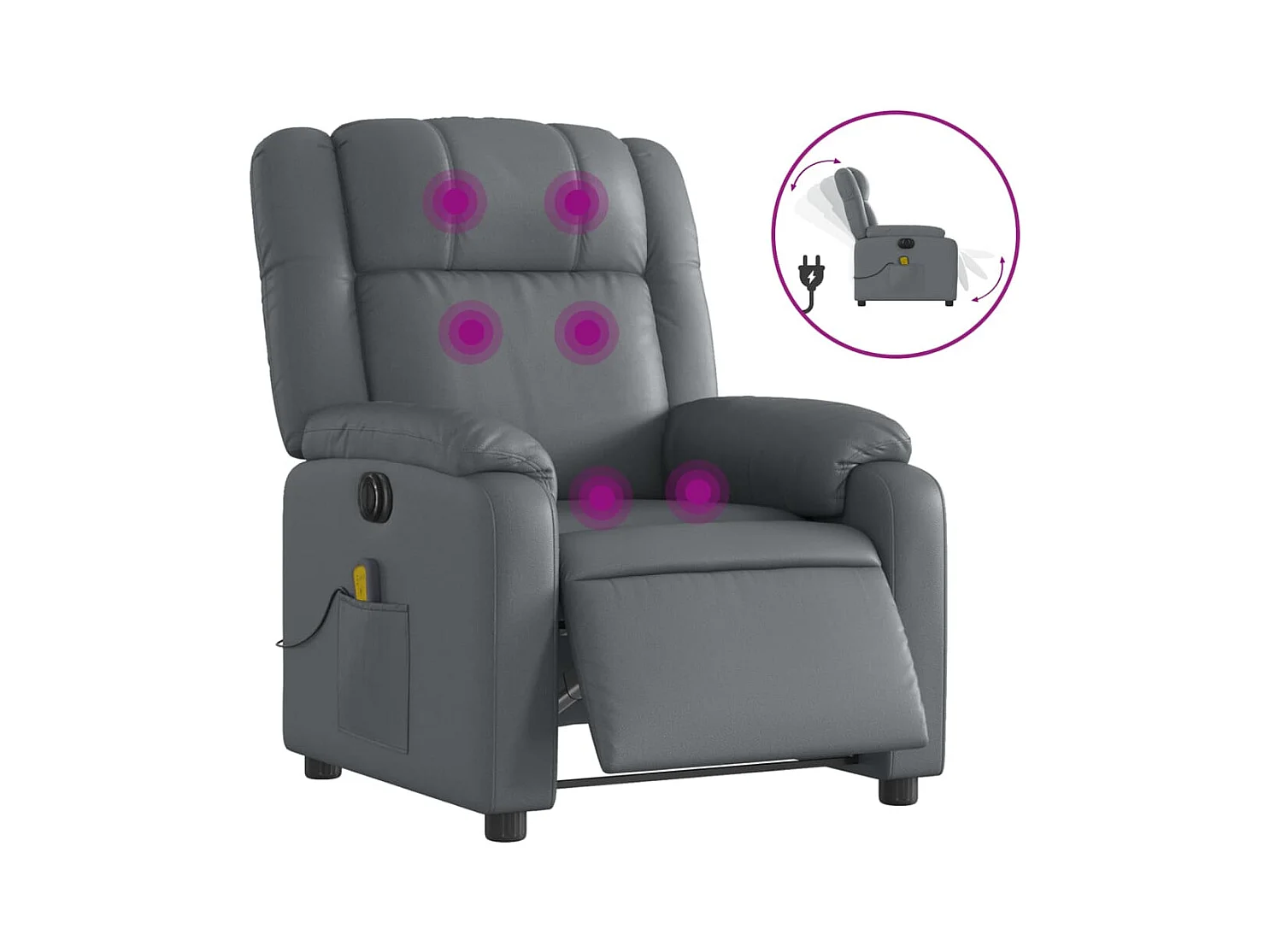 Fauteuil de massage inclinable électrique gris similicuir REO32990