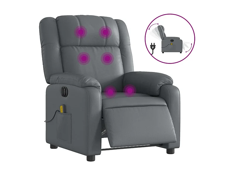 Fauteuil de massage inclinable électrique gris similicuir REO32990