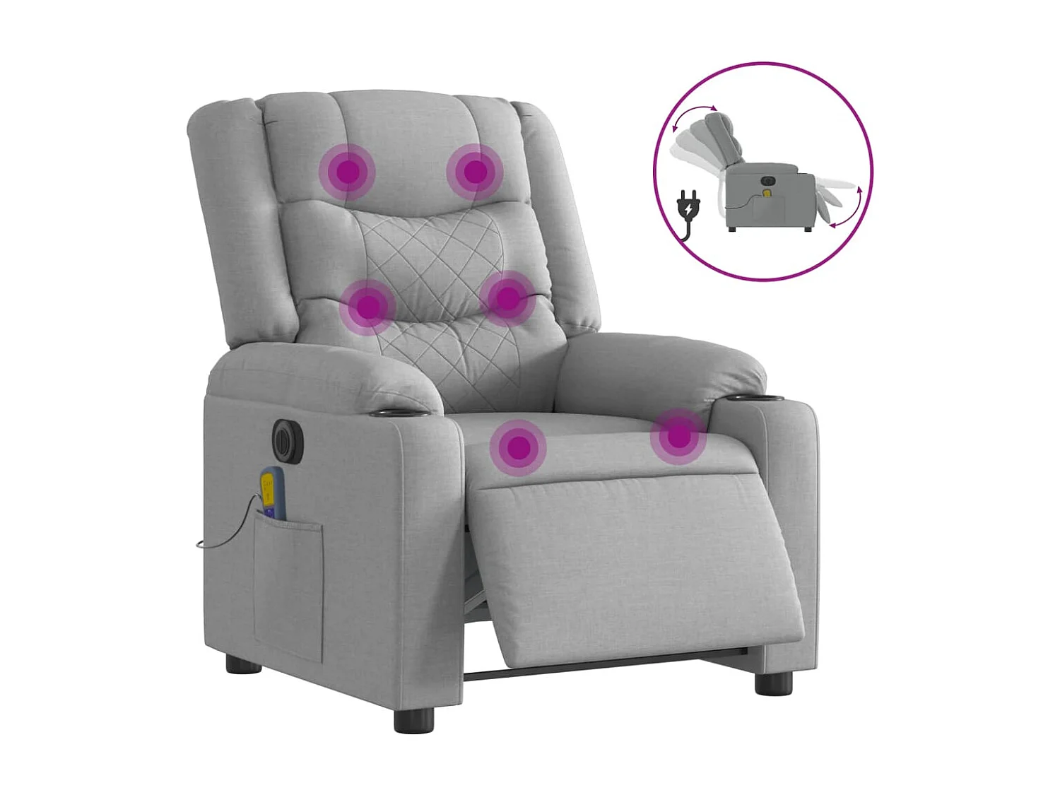 Fauteuil de massage inclinable électrique gris clair tissu REO67499
