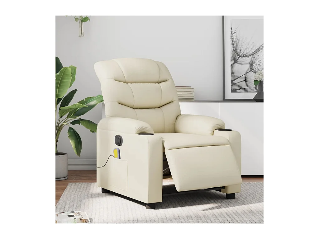 Fauteuil de massage inclinable électrique crème similicuir REO12299