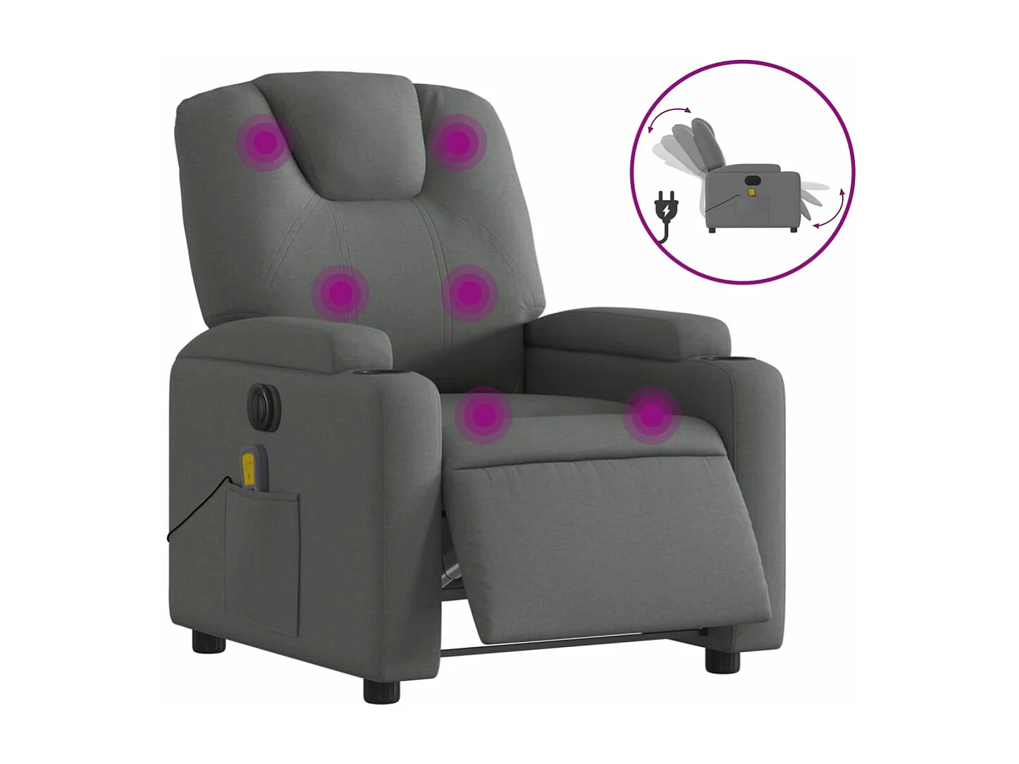 Fauteuil inclinable de massage électrique gris foncé tissu REO20415