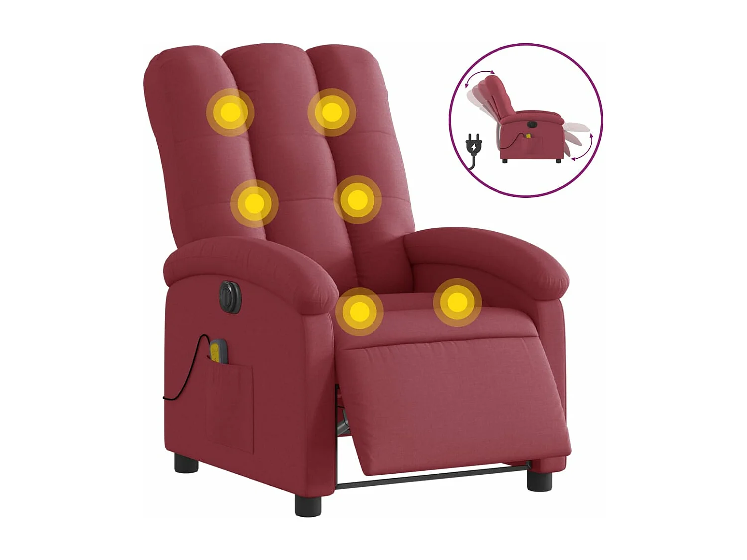 Sillón de masaje reclinable eléctrico tela rojo tinto YOE22416