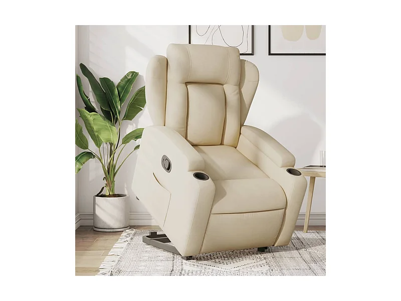 Sillón reclinable elevable de tela color crema YOE63861