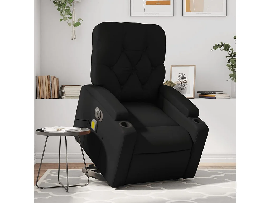 Sillón de masaje elevable eléctrico cuero sintético negro YOE39156