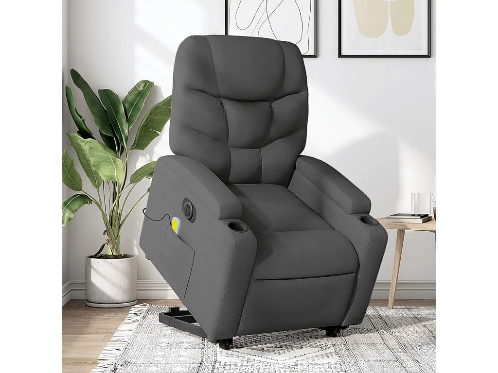 Sillón de masaje eléctrico reclinable elevable tela gris oscuro YOE93219